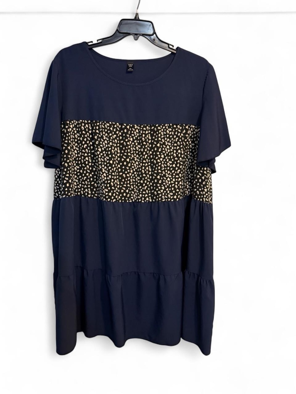 SHEIN Navy Midi Dress with Cream Speckled Panel